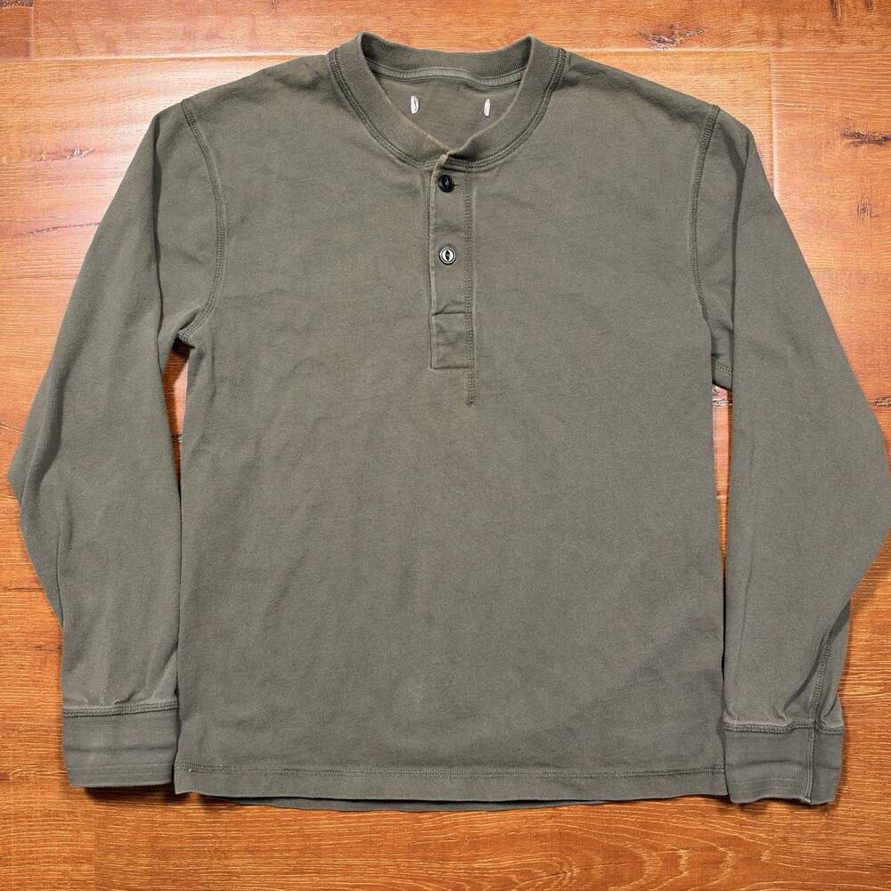 Outerknown Henley Shirt Mens M Gray Long Sleeve Heavyweight Retro Alt Nature